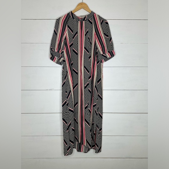 Anthropologie Dresses & Skirts - ANTHROPOLOGIE | McKenzie Mock Neck Tunic Dress Striped Puff Sleeve Size Medium